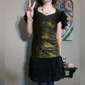 Vintage 80’s Lurex Black & Gold Party Dress Small Size 4